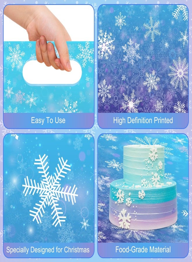 Litmitfu 50 Pcs Winter Snowflake Gift Bags, Plastic Frozen Goodie Bags with Handles, Blue and Purple Candy Goodie Party Favor Bag for Winter Wonderland Christmas Birthday Decorations Frozen Party Supplies - Image 5
